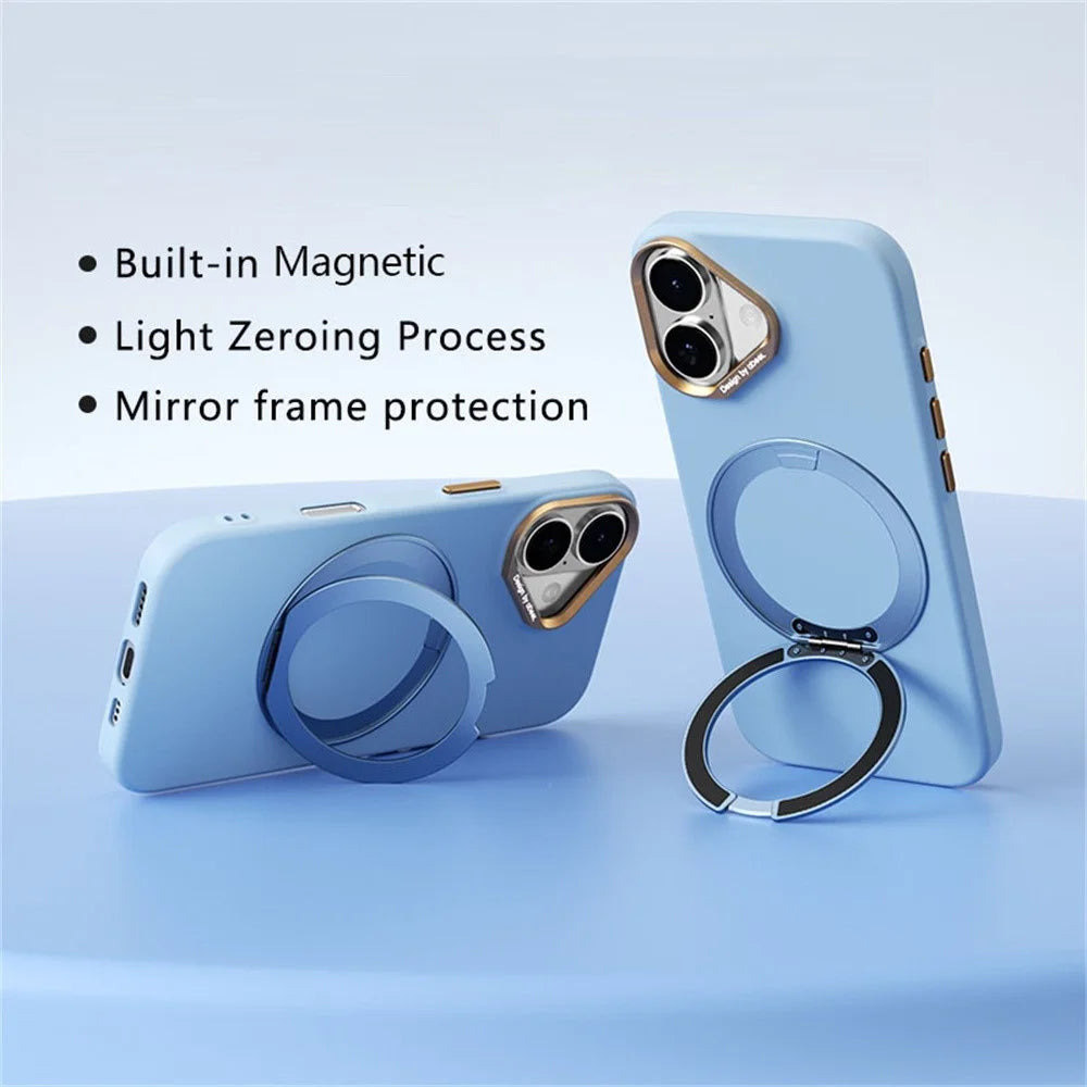 ABEEL For iPhone 17  /  18 Magnetic Case Ring Kickstand Liquid Silicone Feel PC Phone Cover - Sky Blue - 2
