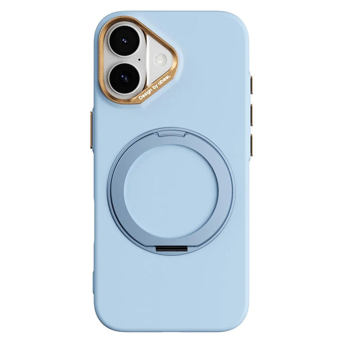 ABEEL For iPhone 16 Magnetic Case Ring Kickstand Liquid Silicone Feel PC Phone Cover - Sky Blue - 1