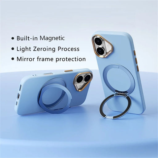 ABEEL For iPhone 16 Magnetic Case Ring Kickstand Liquid Silicone Feel PC Phone Cover - Sky Blue - 2