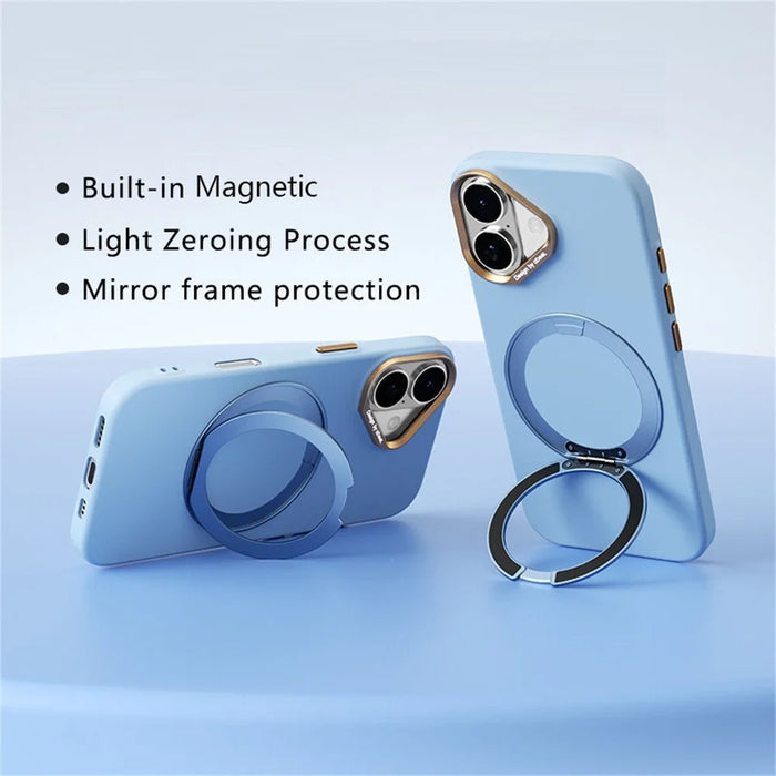 ABEEL For iPhone 16 Magnetic Case Ring Kickstand Liquid Silicone Feel PC Phone Cover - Sky Blue - 2
