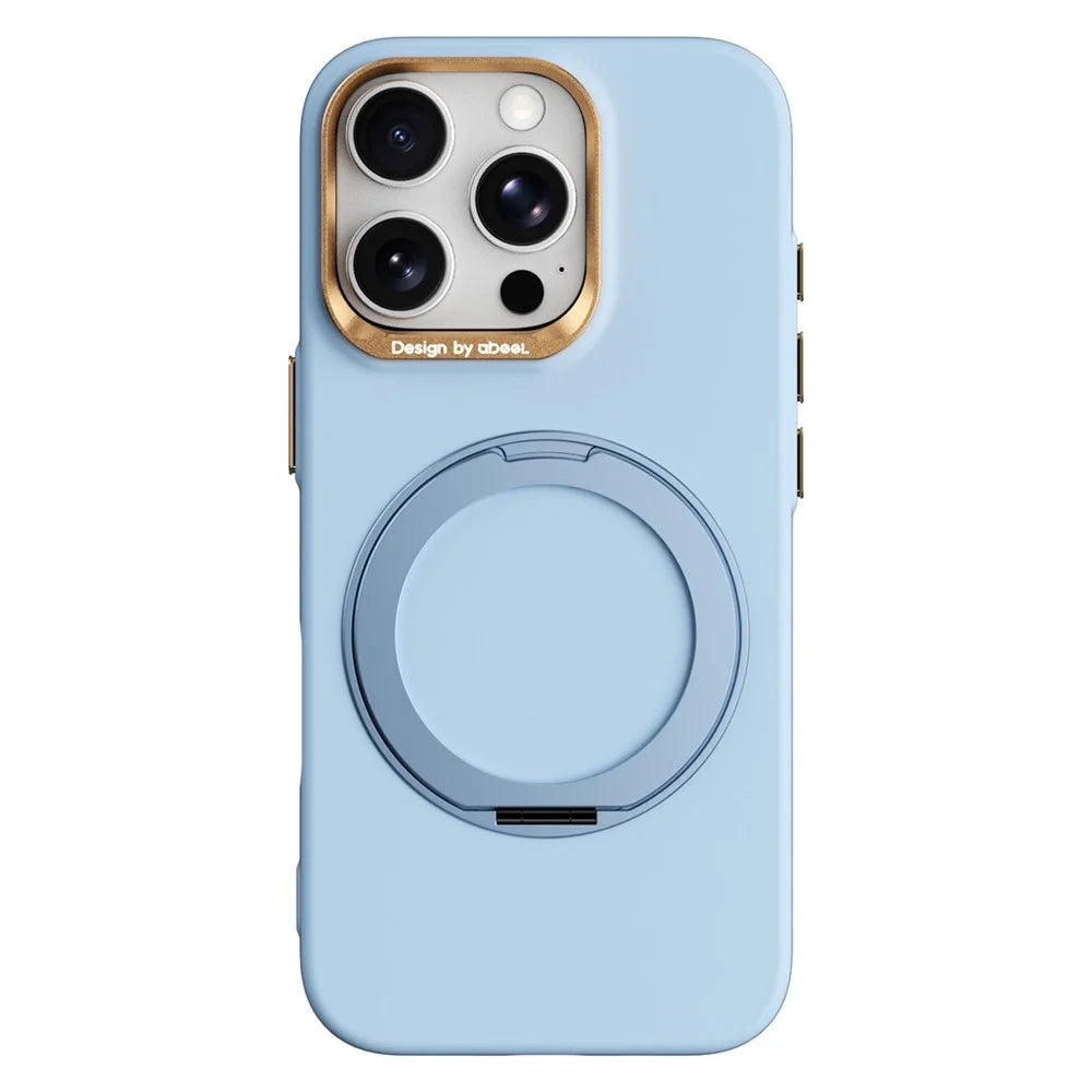ABEEL For iPhone 16 Pro Magnetic Case Ring Kickstand Liquid Silicone Feel PC Phone Cover - Sky Blue - 1