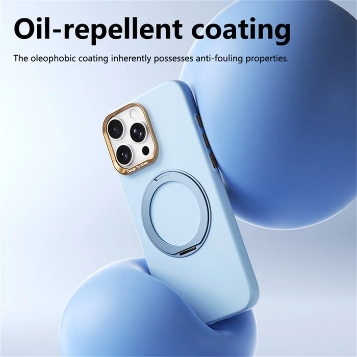 ABEEL For iPhone 16 Pro Magnetic Case Ring Kickstand Liquid Silicone Feel PC Phone Cover - Sky Blue - 5