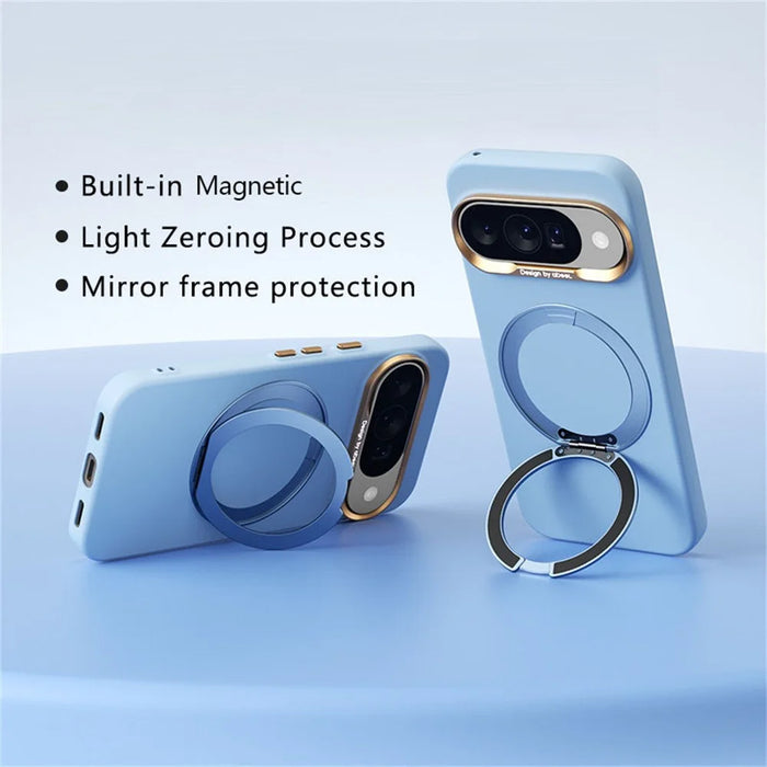 ABEEL For Google Pixel 10  /  10 Pro Magnetic Case Ring Kickstand Liquid Silicone Feel PC Phone Cover - Sky Blue - 2