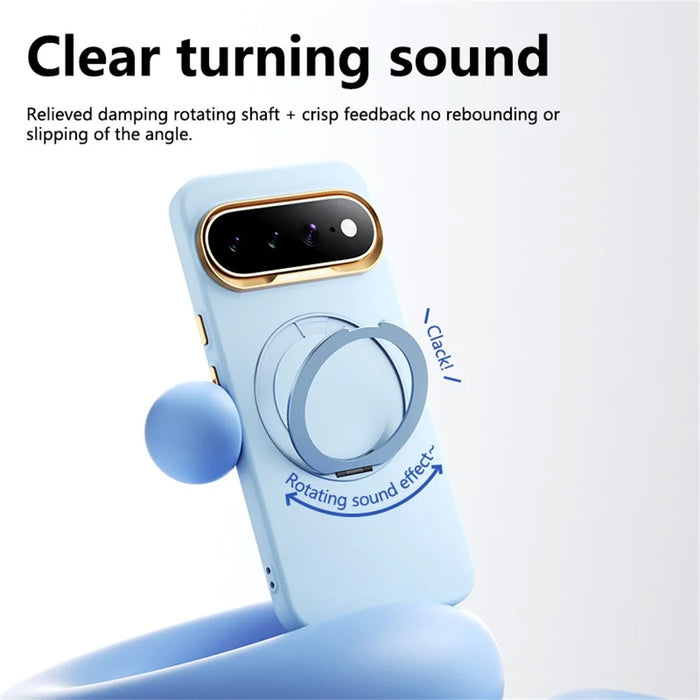 ABEEL For Google Pixel 10  /  10 Pro Magnetic Case Ring Kickstand Liquid Silicone Feel PC Phone Cover - Sky Blue - 3