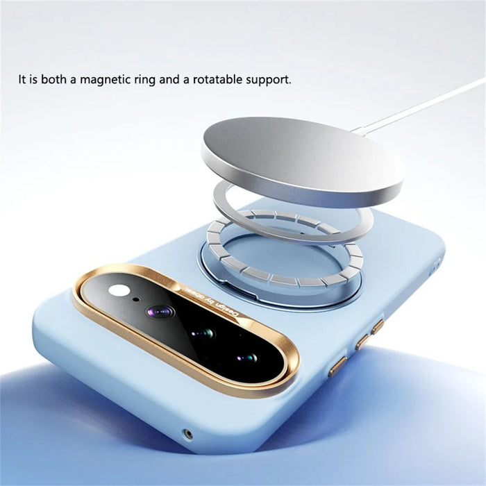 ABEEL For Google Pixel 10  /  10 Pro Magnetic Case Ring Kickstand Liquid Silicone Feel PC Phone Cover - Sky Blue - 6