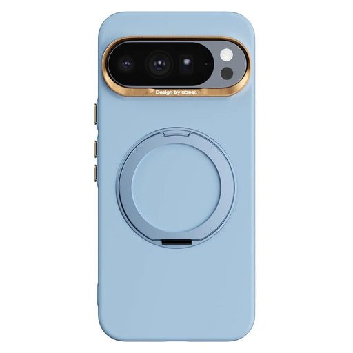 ABEEL For Google Pixel 10 Pro XL Magnetic Case Ring Kickstand Liquid Silicone Feel PC Phone Cover - Sky Blue - 1