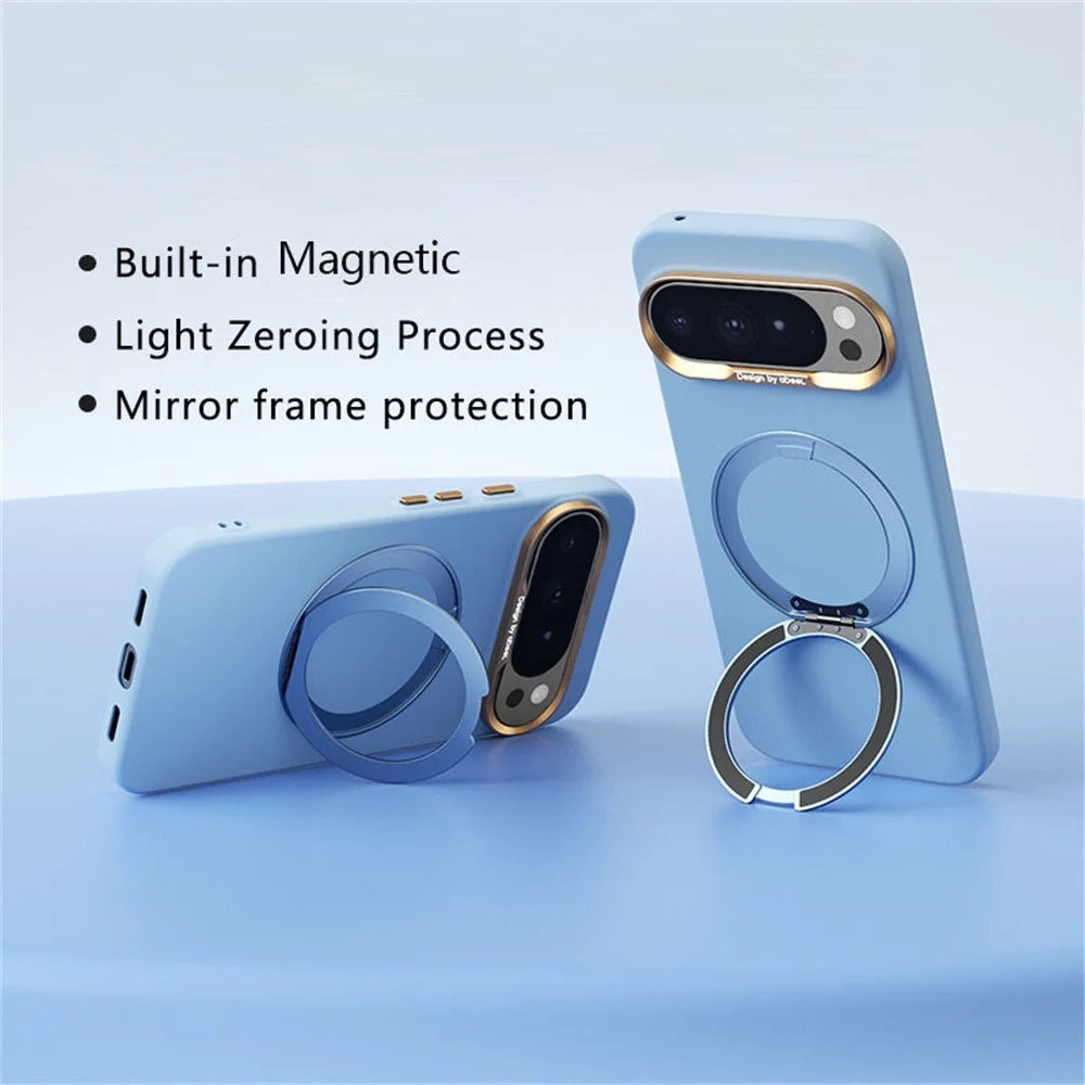 ABEEL For Google Pixel 10 Pro XL Magnetic Case Ring Kickstand Liquid Silicone Feel PC Phone Cover - Sky Blue - 2