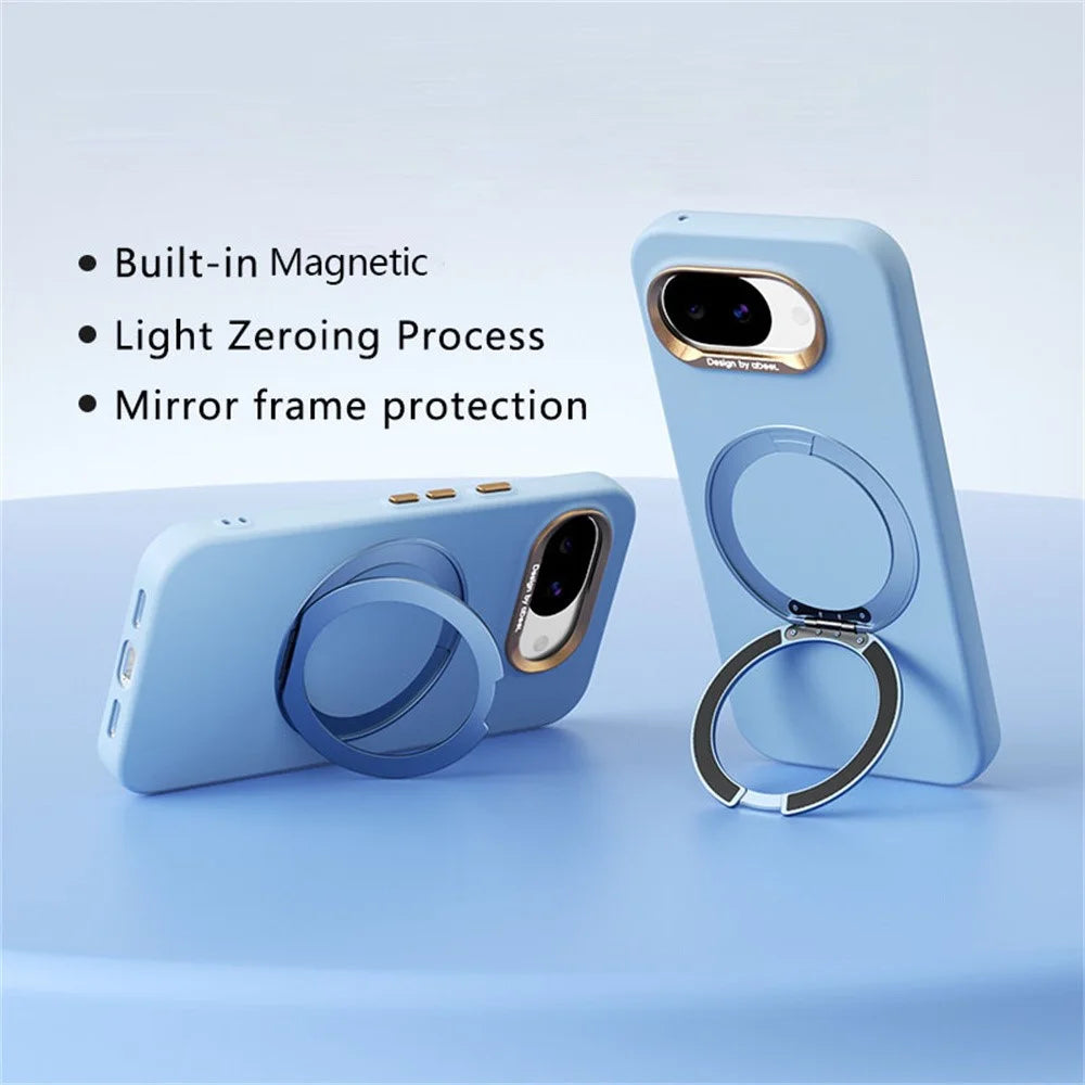 ABEEL For Google Pixel 10a Magnetic Case Ring Kickstand Liquid Silicone Feel PC Phone Cover - Sky Blue - 2