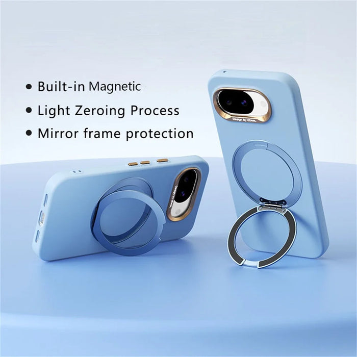 ABEEL For Google Pixel 10a Magnetic Case Ring Kickstand Liquid Silicone Feel PC Phone Cover - Sky Blue - 2