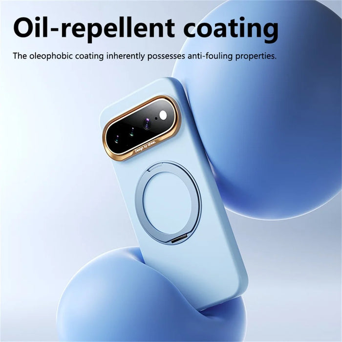 ABEEL For Google Pixel 10a Magnetic Case Ring Kickstand Liquid Silicone Feel PC Phone Cover - Sky Blue - 5
