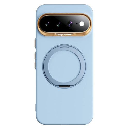 ABEEL For Google Pixel 11 Pro XL Magnetic Case Ring Kickstand Liquid Silicone Feel PC Phone Cover - Sky Blue - 1