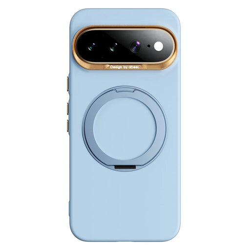 ABEEL For Google Pixel 11 Pro XL Magnetic Case Ring Kickstand Liquid Silicone Feel PC Phone Cover - Sky Blue - 1