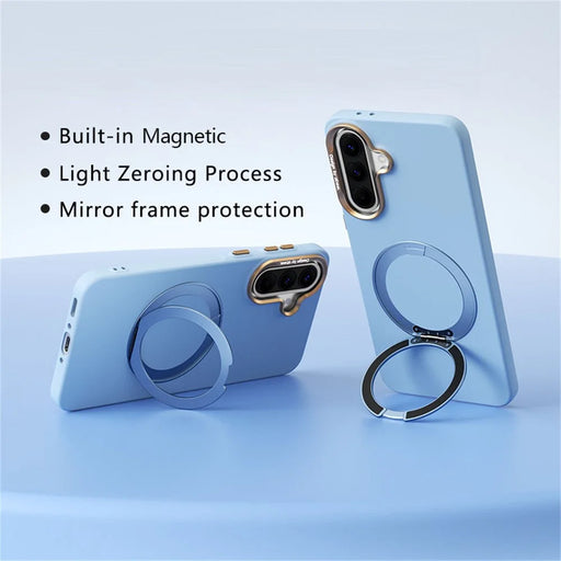 ABEEL For Samsung Galaxy A37 5G Magnetic Case Ring Kickstand Liquid Silicone Feel PC Phone Cover - Sky Blue - 2