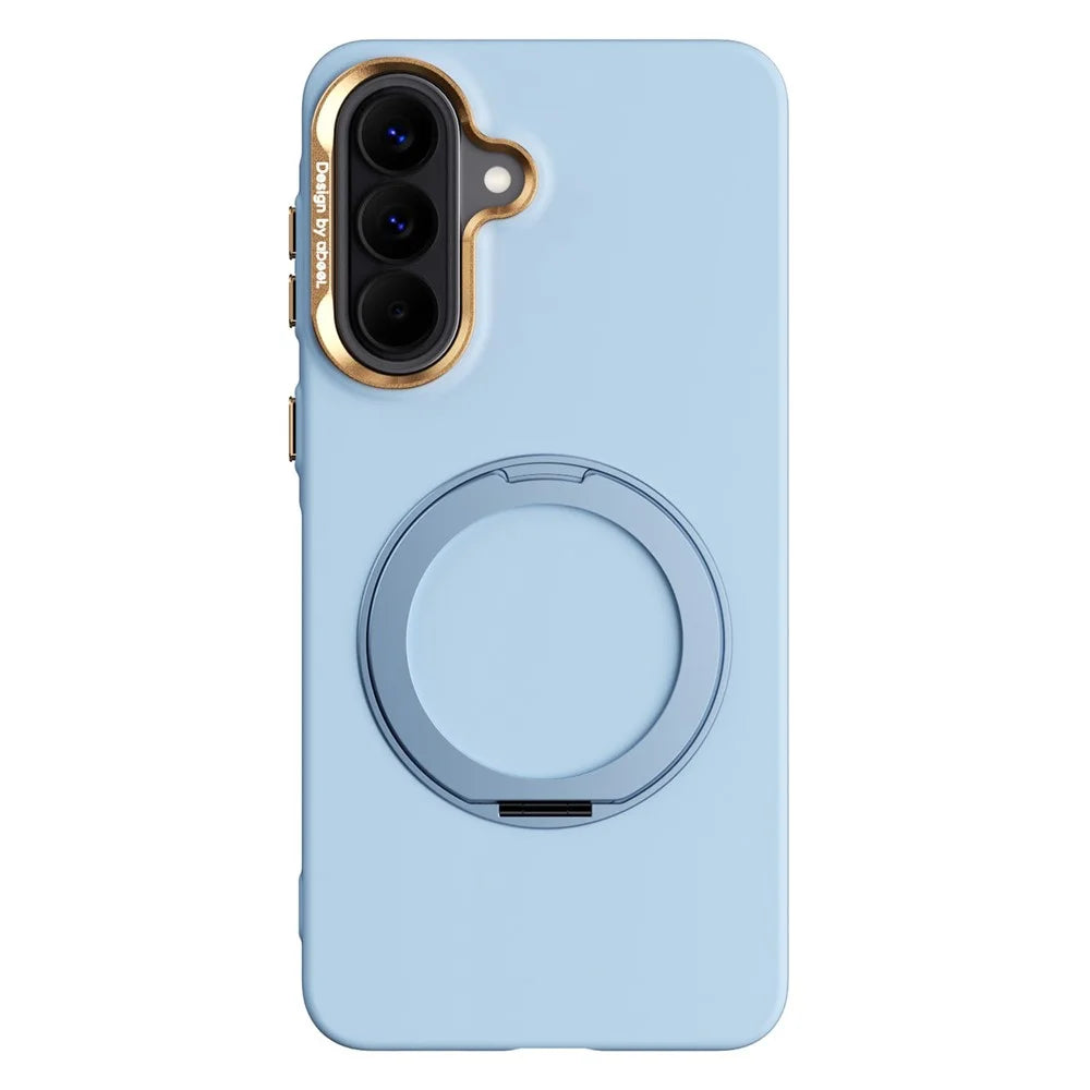 ABEEL For Samsung Galaxy A57 5G Magnetic Case Ring Kickstand Liquid Silicone Feel PC Phone Cover - Sky Blue - 1