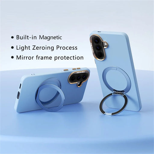 ABEEL For Samsung Galaxy A57 5G Magnetic Case Ring Kickstand Liquid Silicone Feel PC Phone Cover - Sky Blue - 2
