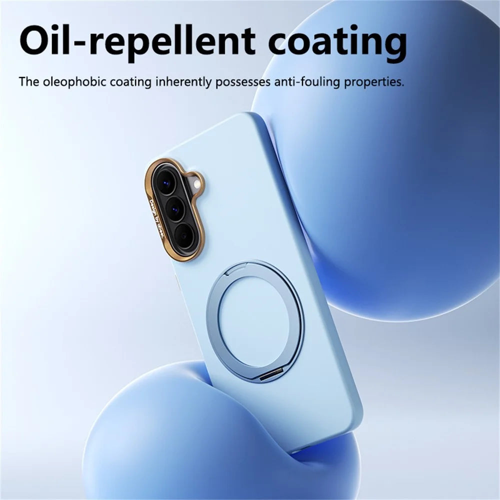 ABEEL For Samsung Galaxy A57 5G Magnetic Case Ring Kickstand Liquid Silicone Feel PC Phone Cover - Sky Blue - 5