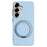 ABEEL For Samsung Galaxy S25 Magnetic Case Ring Kickstand Liquid Silicone Feel PC Phone Cover - Sky Blue - 1