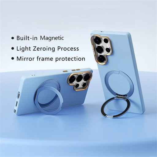 ABEEL For Samsung Galaxy S25 Ultra Magnetic Case Ring Kickstand Liquid Silicone Feel PC Phone Cover - Sky Blue - 2