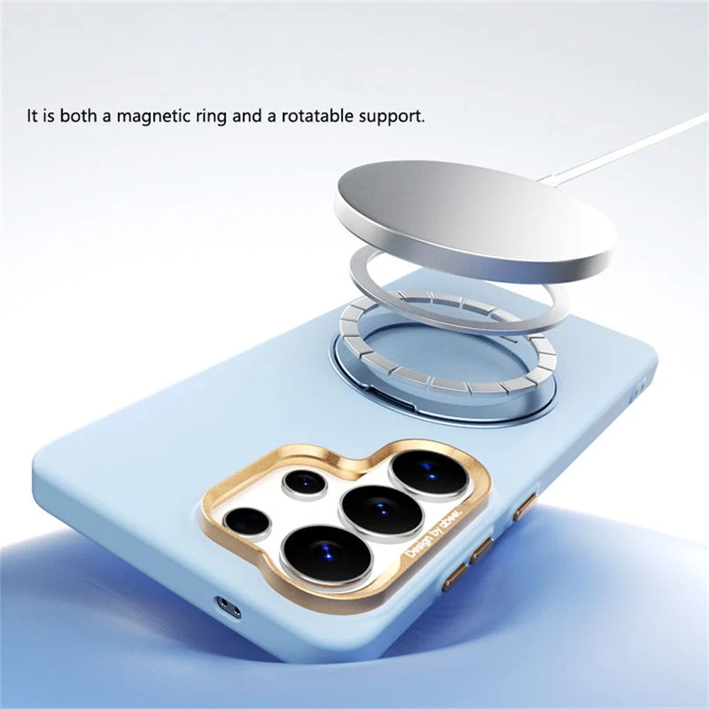ABEEL For Samsung Galaxy S25 Ultra Magnetic Case Ring Kickstand Liquid Silicone Feel PC Phone Cover - Sky Blue - 6