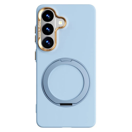 ABEEL For Samsung Galaxy S26 Magnetic Case Ring Kickstand Liquid Silicone Feel PC Phone Cover - Sky Blue - 1