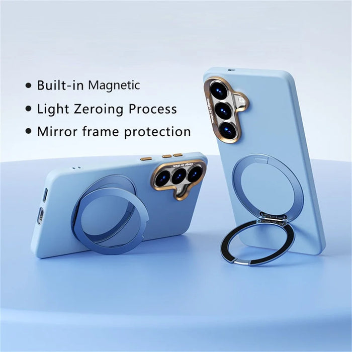 ABEEL For Samsung Galaxy S26 Magnetic Case Ring Kickstand Liquid Silicone Feel PC Phone Cover - Sky Blue - 2