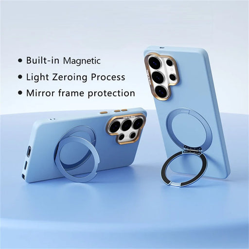 ABEEL For Samsung Galaxy S26 Ultra Magnetic Case Ring Kickstand Liquid Silicone Feel PC Phone Cover - Sky Blue - 2