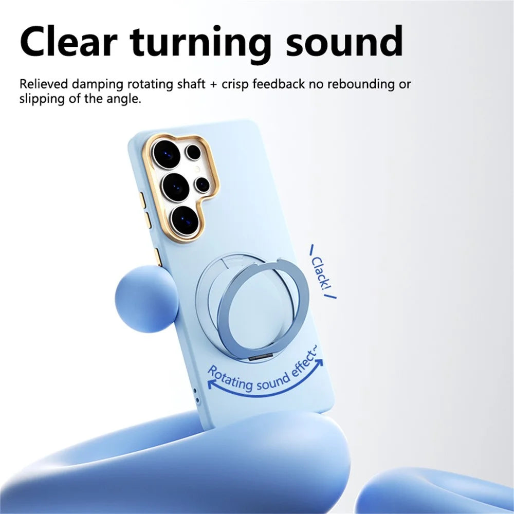 ABEEL For Samsung Galaxy S26 Ultra Magnetic Case Ring Kickstand Liquid Silicone Feel PC Phone Cover - Sky Blue - 3
