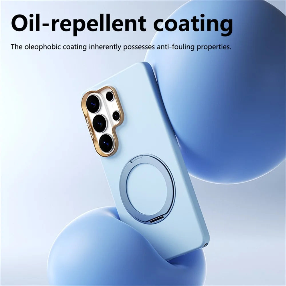 ABEEL For Samsung Galaxy S26 Ultra Magnetic Case Ring Kickstand Liquid Silicone Feel PC Phone Cover - Sky Blue - 5