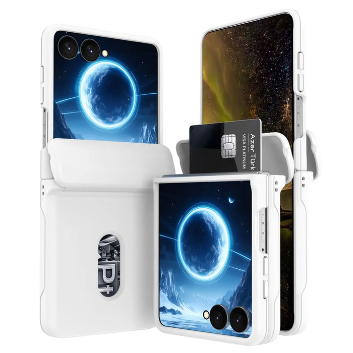 For Samsung Galaxy Z Flip8 Case Spring Hinge Protection Hard PC Phone Cover Built-in Card Slots - White - 1
