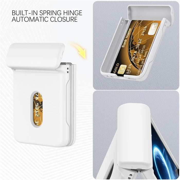 For Samsung Galaxy Z Flip8 Case Spring Hinge Protection Hard PC Phone Cover Built-in Card Slots - White - 4
