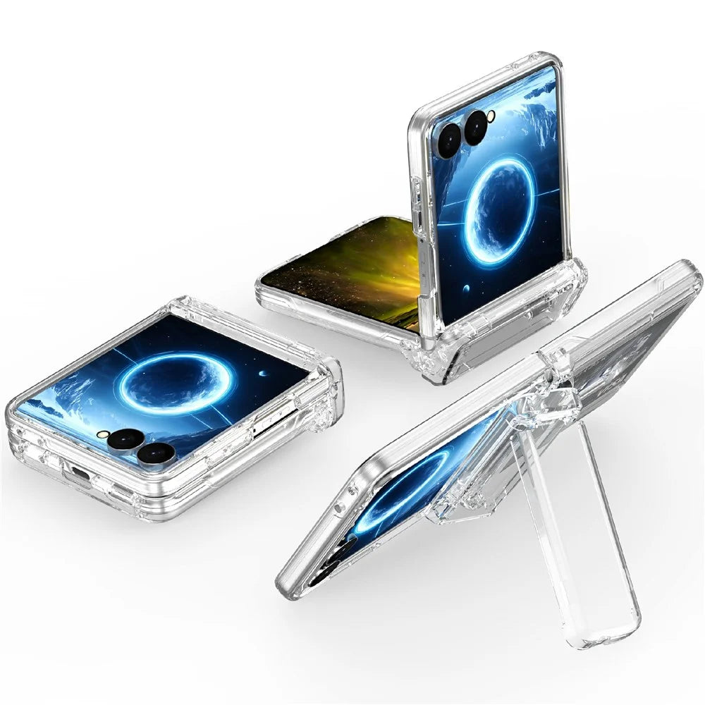 For Samsung Galaxy Z Flip8 Case Hinge Kickstand Hard PC Phone Cover with Card Slots - Transparent - 2