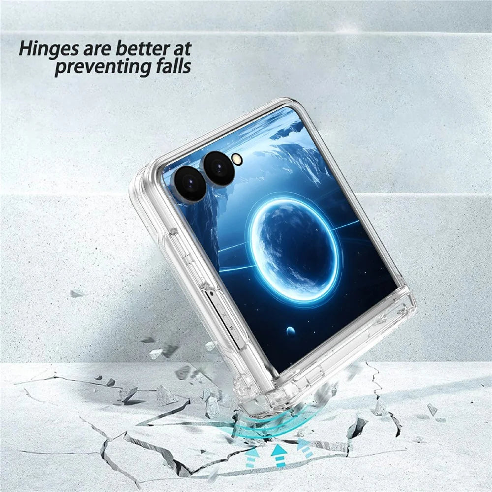 For Samsung Galaxy Z Flip8 Case Hinge Kickstand Hard PC Phone Cover with Card Slots - Transparent - 7