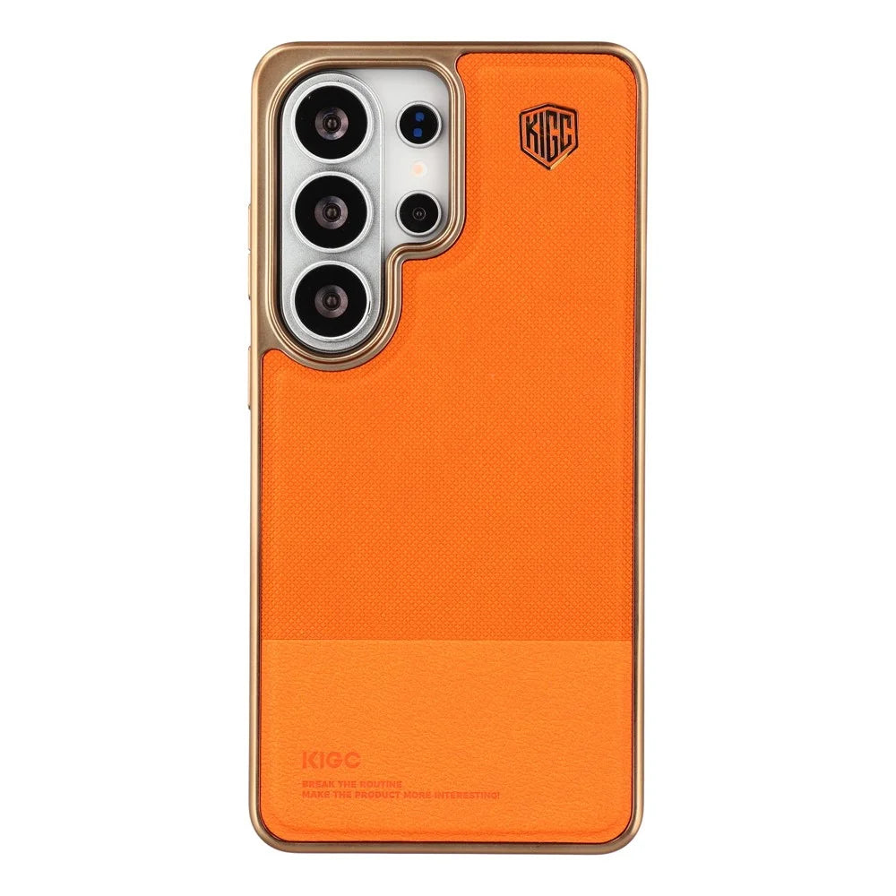 KIGC for Samsung Galaxy S26 Ultra Case PC + TPU + PU Electroplating Phone Cover - Orange - 1