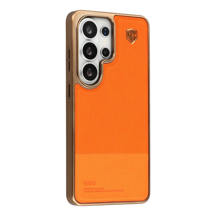 KIGC for Samsung Galaxy S26 Ultra Case PC + TPU + PU Electroplating Phone Cover - Orange - 3