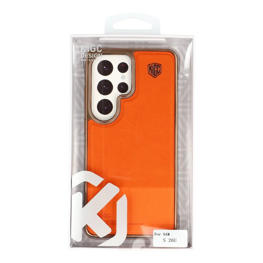 KIGC for Samsung Galaxy S26 Ultra Case PC + TPU + PU Electroplating Phone Cover - Orange - 7