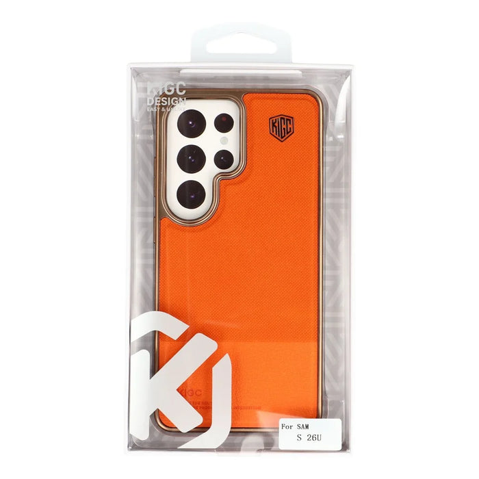 KIGC for Samsung Galaxy S26 Ultra Case PC + TPU + PU Electroplating Phone Cover - Orange - 7