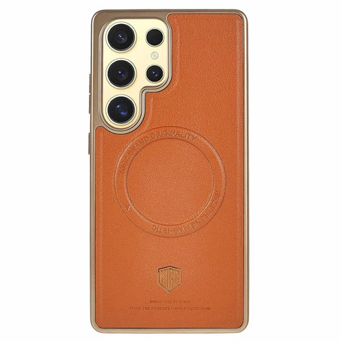 KIGC for Samsung Galaxy S26 Ultra Magnetic Case PC + TPU + PU Electroplating Phone Cover - Titanium Gold - 1
