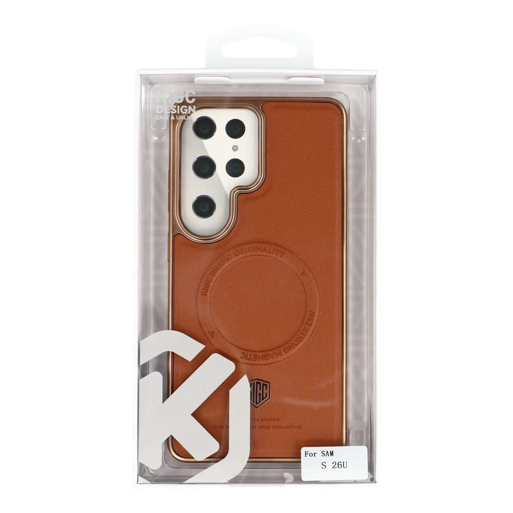KIGC for Samsung Galaxy S26 Ultra Magnetic Case PC + TPU + PU Electroplating Phone Cover - Titanium Gold - 7