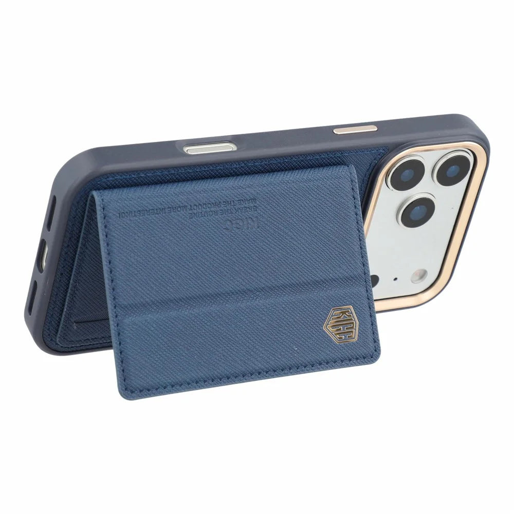 KIGC for iPhone 18 Pro Max / 17 Pro Max Case Card Holder Kickstand Fabric + PC + TPU Shockproof Phone Cover - Blue - 4