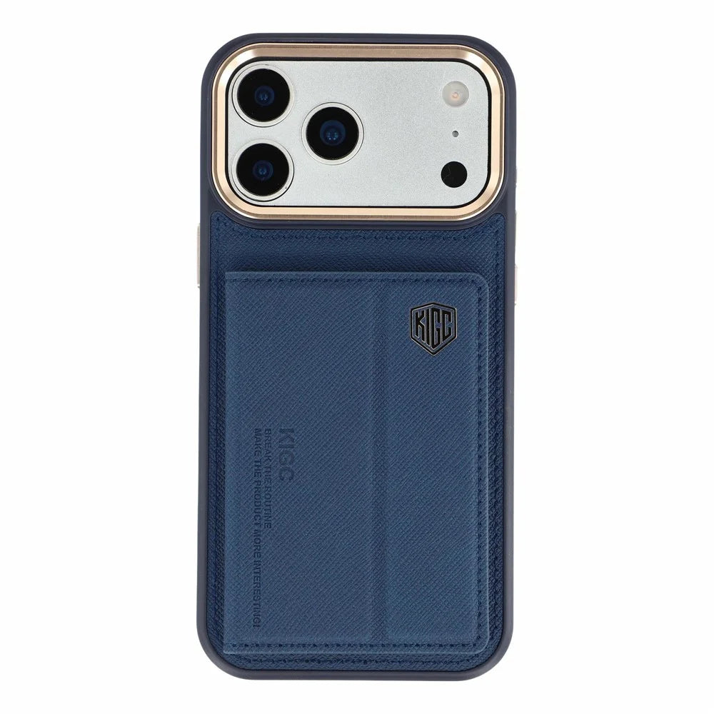 KIGC for iPhone 18 Pro / 17 Pro Case Card Holder Kickstand Fabric + PC + TPU Shockproof Phone Cover - Blue - 1
