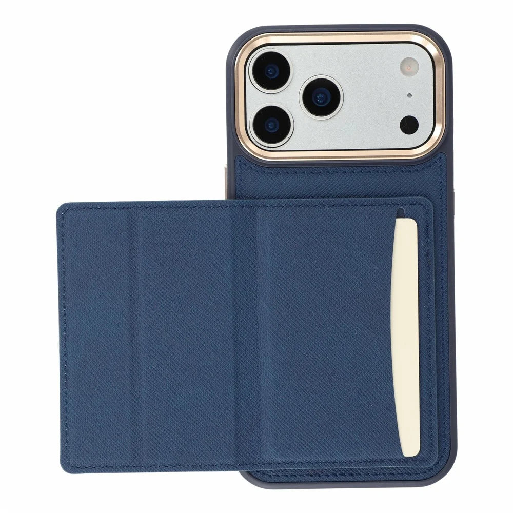 KIGC for iPhone 18 Pro / 17 Pro Case Card Holder Kickstand Fabric + PC + TPU Shockproof Phone Cover - Blue - 3
