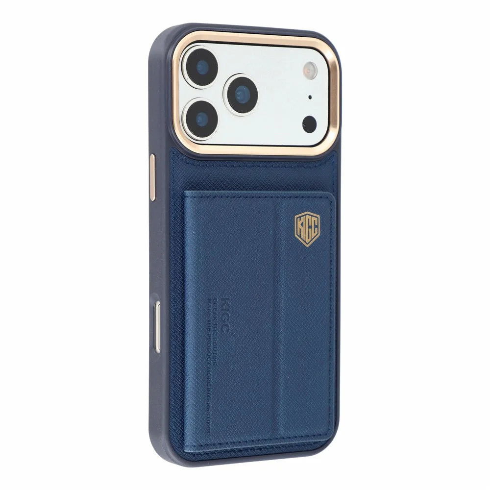 KIGC for iPhone 18 Pro / 17 Pro Case Card Holder Kickstand Fabric + PC + TPU Shockproof Phone Cover - Blue - 5