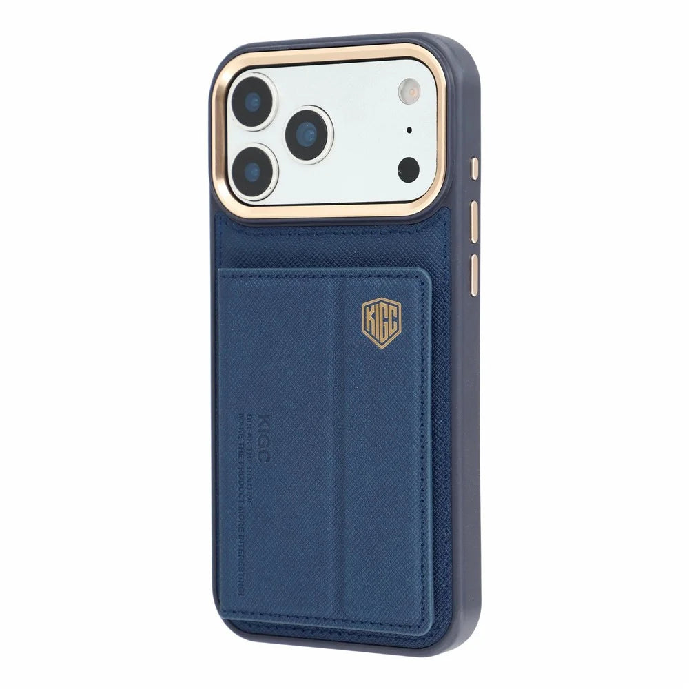KIGC for iPhone 18 Pro / 17 Pro Case Card Holder Kickstand Fabric + PC + TPU Shockproof Phone Cover - Blue - 6