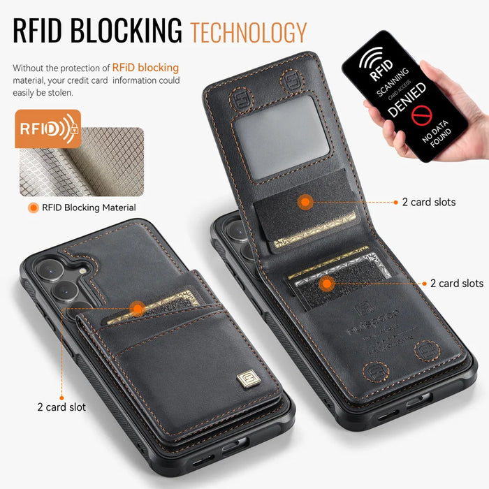 AUTSPACE for Samsung Galaxy S26+ Case  A12 Leather Back Cover with Magnetic Detachable Card Bag Kickstand - Black - 2