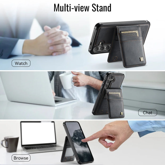 AUTSPACE for Samsung Galaxy S26+ Case  A12 Leather Back Cover with Magnetic Detachable Card Bag Kickstand - Black - 4