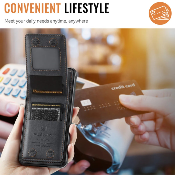 AUTSPACE for Samsung Galaxy S26+ Case  A12 Leather Back Cover with Magnetic Detachable Card Bag Kickstand - Black - 5