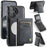 AUTSPACE for iPhone 17 Case  A12 Leather Back Cover with Magnetic Detachable Card Bag Kickstand - Black - 1