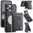 AUTSPACE for iPhone 17 Pro Case  A12 Leather Back Cover with Magnetic Detachable Card Bag Kickstand - Black - 1