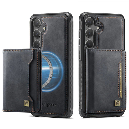 AUTSPACE for Samsung Galaxy S26 Case  A13 Vintage Leather Back Cover with Magnetic Detachable Card Bag - Black - 1