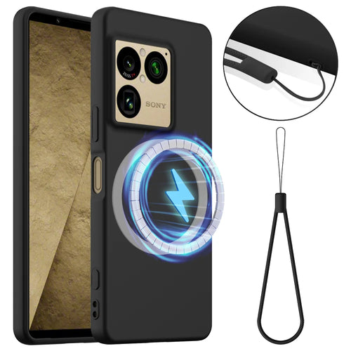 For Sony Xperia 1 VIII Magnetic Case Anti-Drop Liquid Silicone Phone Cover with Lanyard - Black - 1